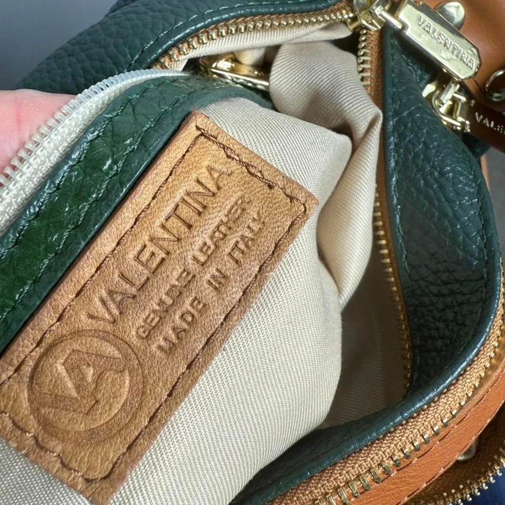 Green Leather Valentina Bag Purse Brown and Gold‎